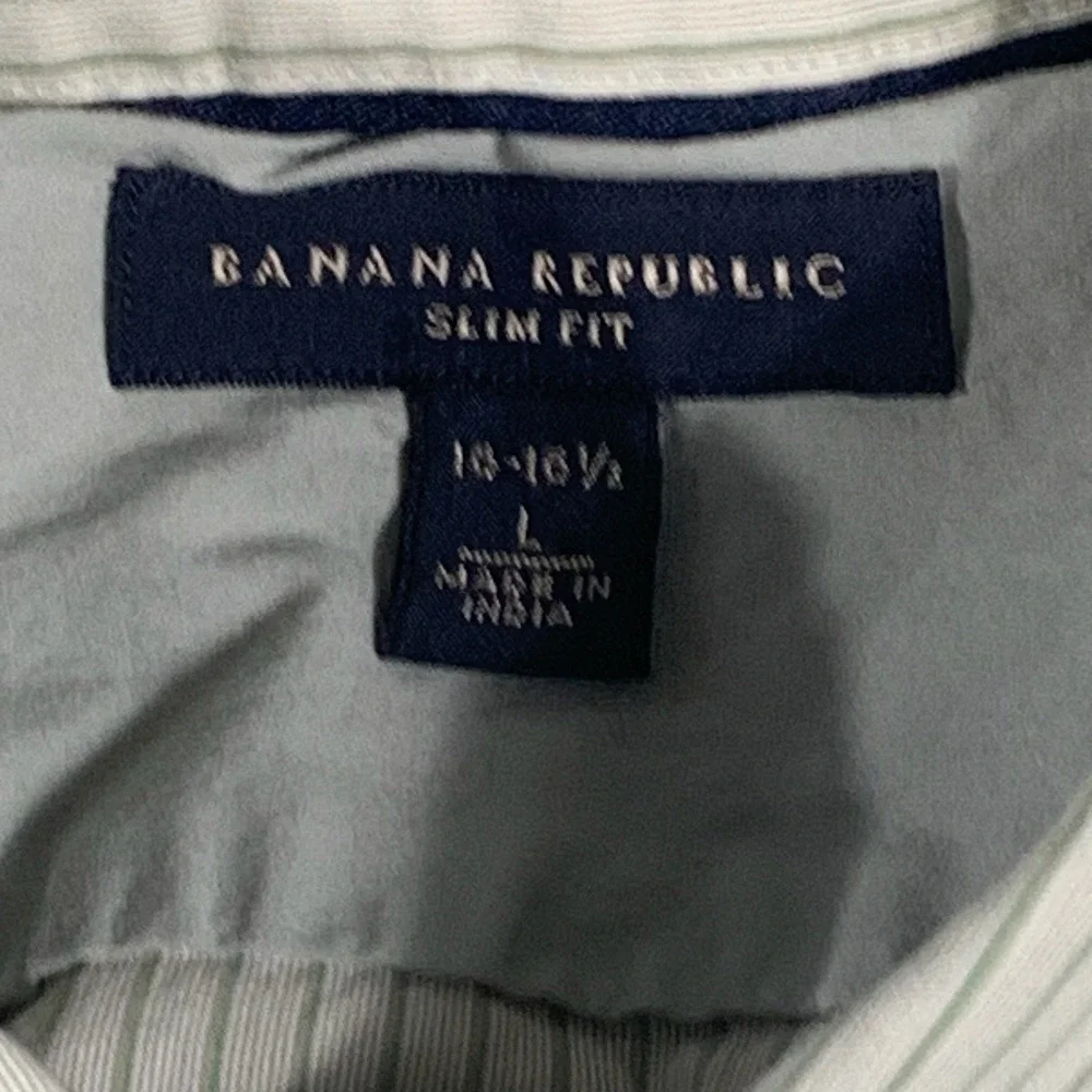Banana Republic Shirt Mens Large Green Pinstripe Slim Fit Button Up Long Sleeve